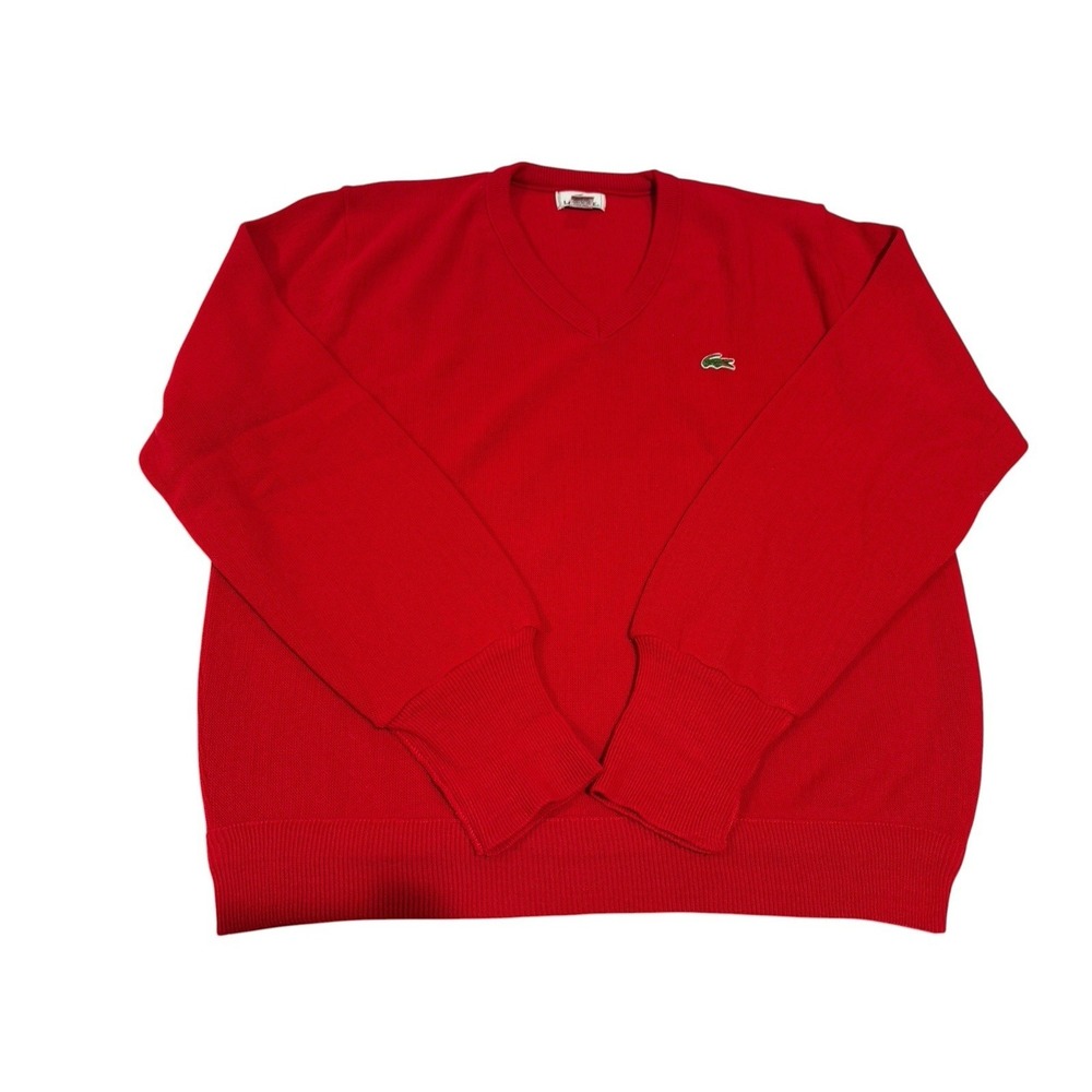 Vtg Izod Lacoste‎ Sweater V neck men's Size Large Red Made In USA  100% Acrylic